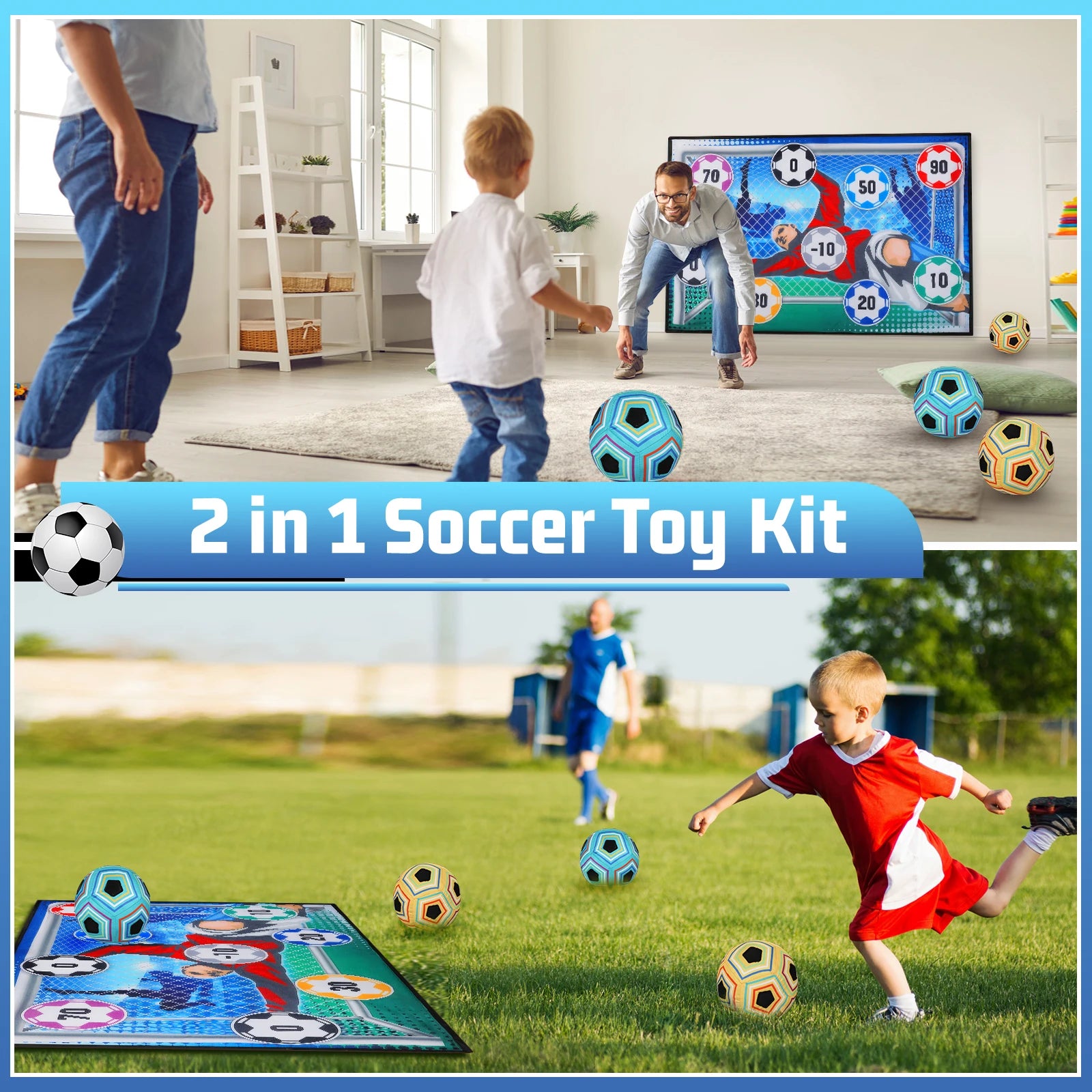 VATOS Football Ball Game Set for Kids Indoor Outdoor Soccer Train Sport Game Foldable Toys for 3 4 5 6 7 8 Years Old Boys Girls
