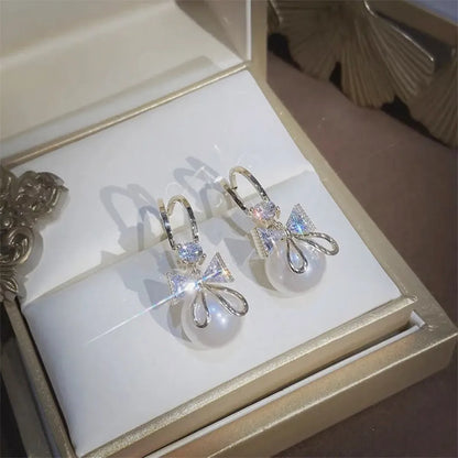 Pearl Long Earrings With Rhinestones For Wedding Fashion - Smarsty