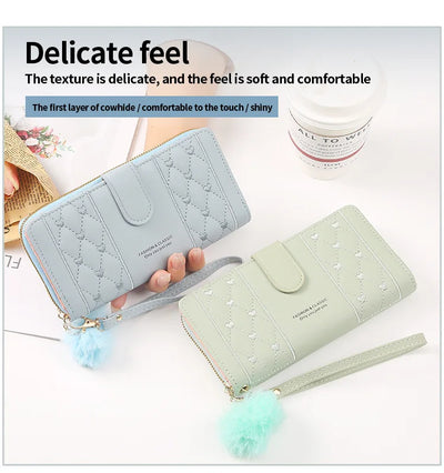 Women Long Wallet Pu Leather Card Holder Large Capacity Hasp Zipper Coin Purse Multi Card Organizer Cell Phone Wristlet Handbag - Smarsty