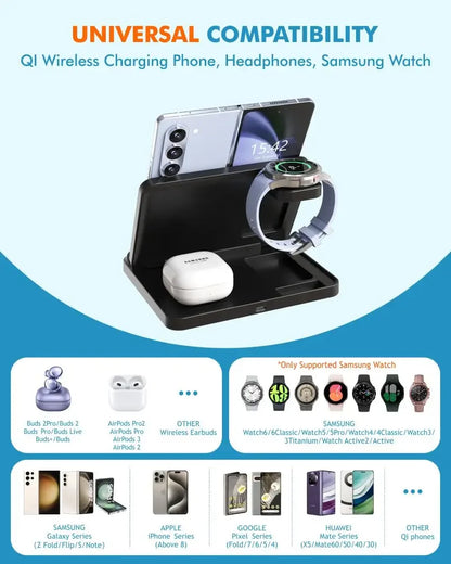 3 In 1 Wireless Charger Stand With Fast Charging Dock - Smarsty
