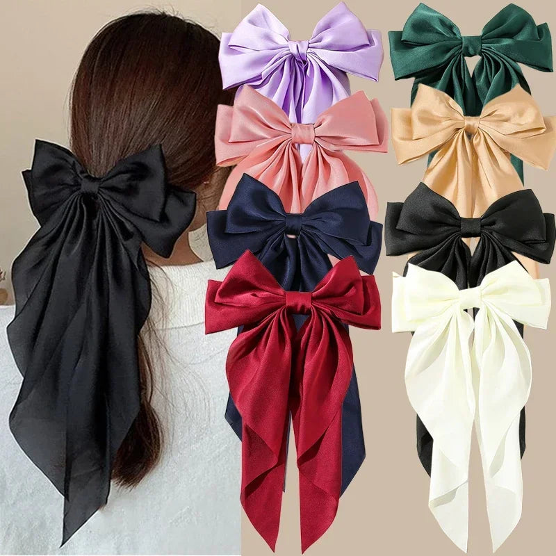 Korean Satin Hair Clips with Big Bowknot for Women - Smarsty