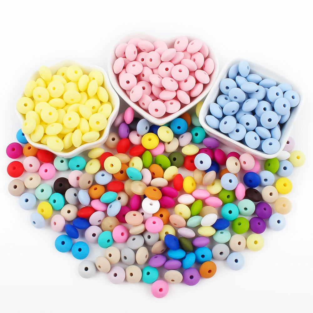 Silicone Beads 12mm Lentil Focal Beads Non Toxic Diy Set - Smarsty