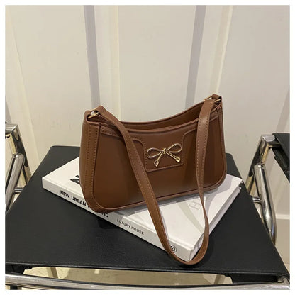Metal Bow Shoulder Bag For Women With Classic Baguette - Smarsty
