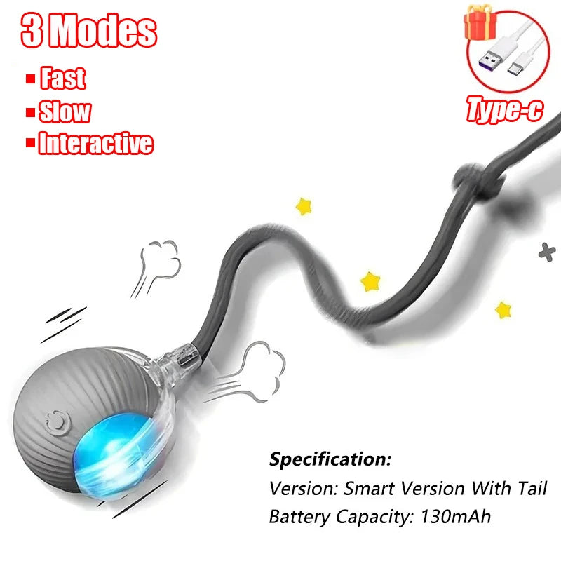 Interactive Rechargeable Cat Toy Ball With Faux Tail - Smarsty
