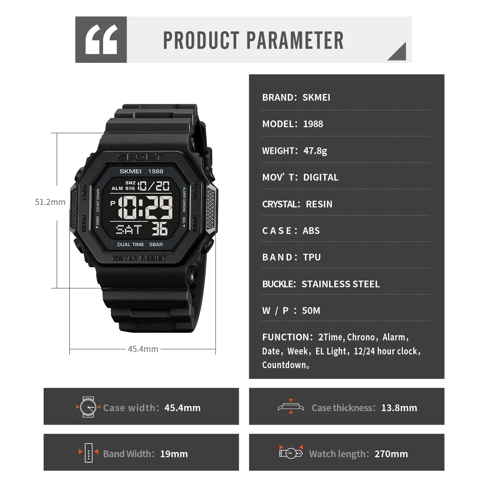 Skmei 1988 Waterproof Digital Sport Watch for Men - Smarsty