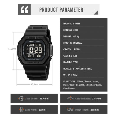 Skmei 1988 Waterproof Digital Sport Watch for Men - Smarsty