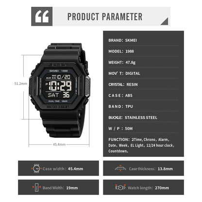 Skmei 1988 Waterproof Digital Sport Watch for Men - Smarsty