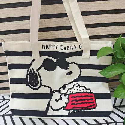 Snoopy Canvas Tote Bag With Zipper Closure For Everyday Use - Smarsty