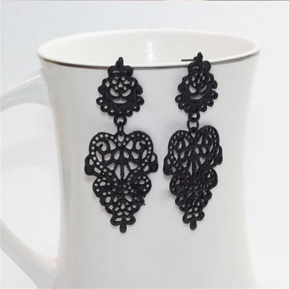 Vintage Punk Black Flower Drop Earrings for Women Geometric Style - Smarsty