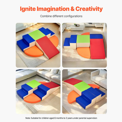 SucceBuy 6Pcs Kids Foam Climbing Toys Activity Playset PU Leather Indoor Crawl Climbing Blocks for Children Crawling & Sliding