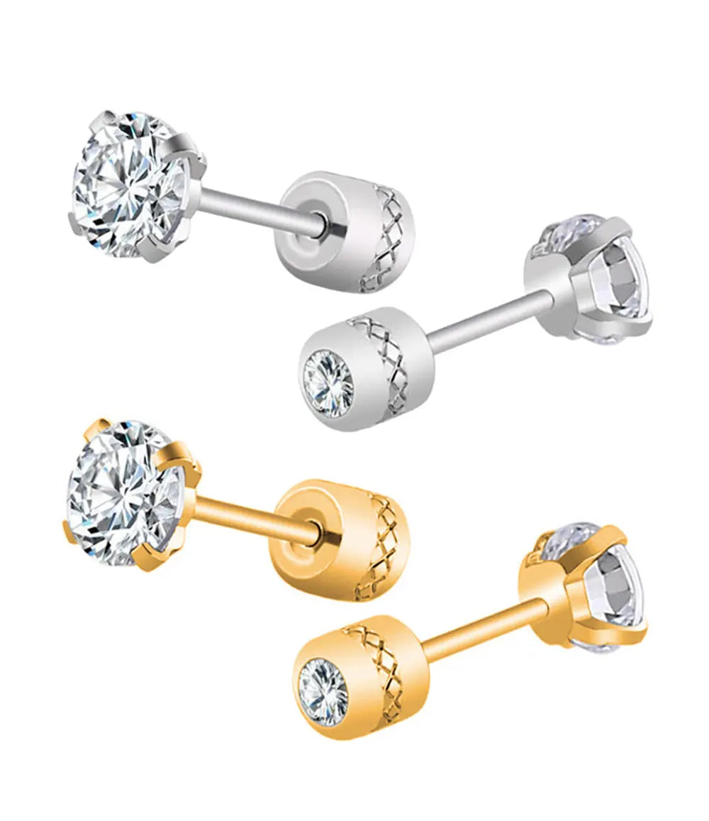 Stainless Steel Crystal Zircon Stud Earrings Hypoallergenic - Smarsty