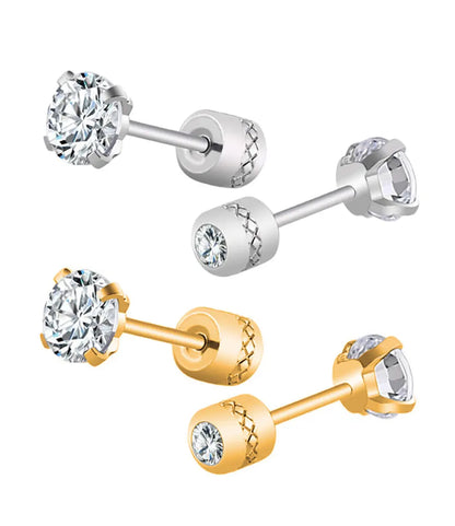 Stainless Steel Crystal Zircon Stud Earrings Hypoallergenic - Smarsty