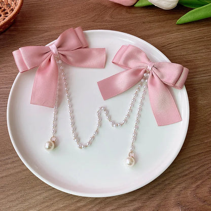 Pink Pearl Bow Hair Clip for Girls Accessories - Smarsty