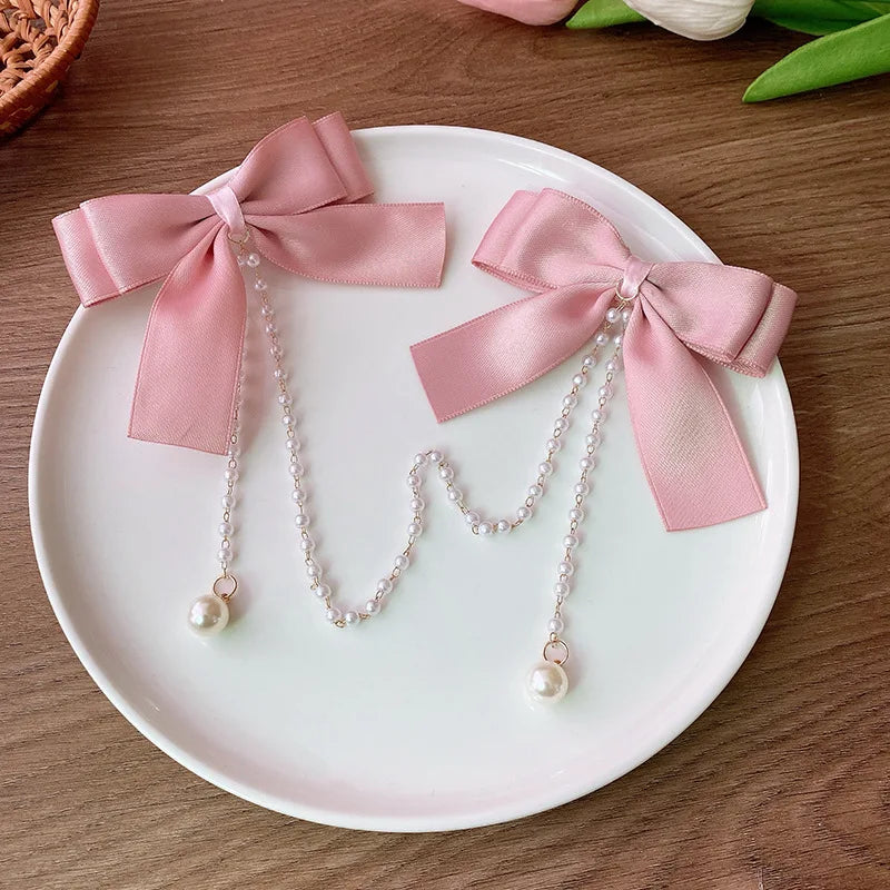 Pink Pearl Bow Hair Clip for Girls Accessories - Smarsty