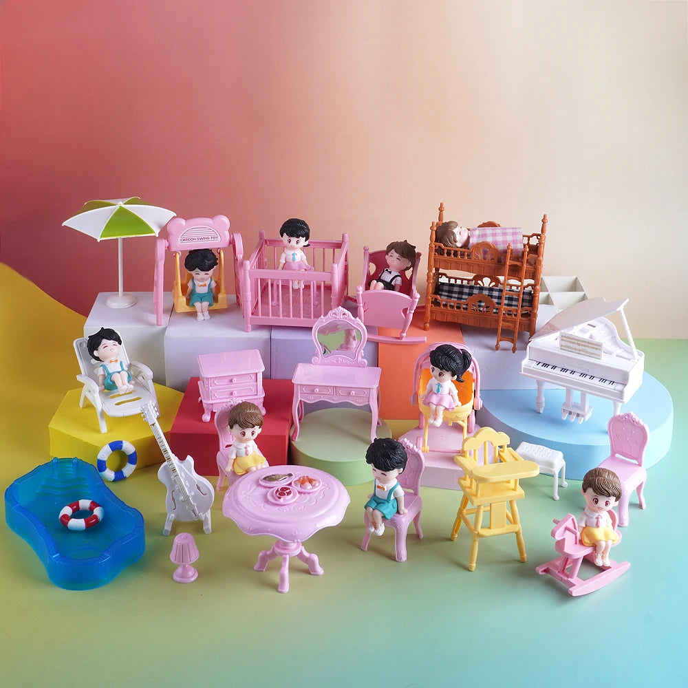 1:12 Dollhouse Miniature Cradle Crib Surround Bed Piano Table Set Furniture Kitchen Model Decor Toy Doll House Accessories