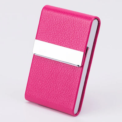Business Card Holder Case - Slim PU Leather Metal Pocket Card Holder with Magnetic Shut, Name Card Holder - Smarsty