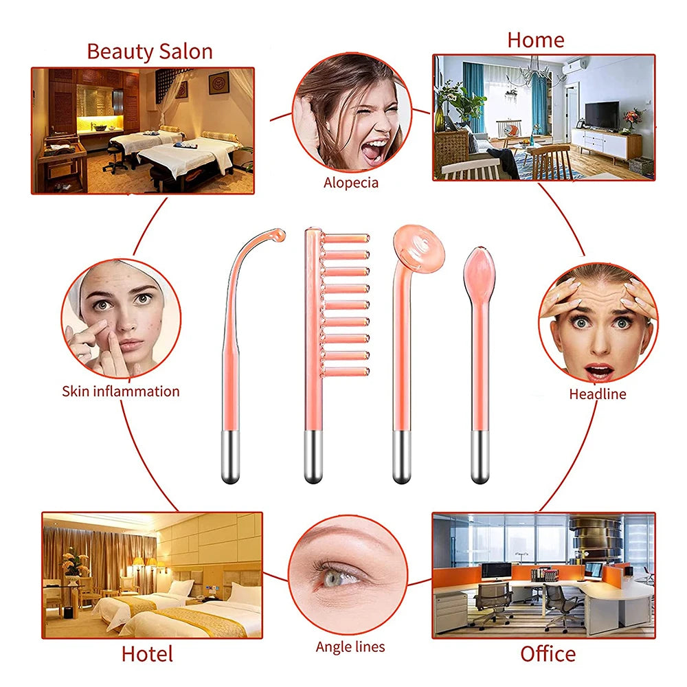 4 in 1 High Frequency Appliance Electrode Tube Wand Electrotherapy Skin Care Facial Spa Tightening Acne Spot Wrinkles Remover - Smarsty