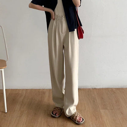 High Waist Women Suit Pants Fall Straight Office Ladies Korean Fashion Trousers Casual Button Loose Female Black Pants New 2024 - Smarsty