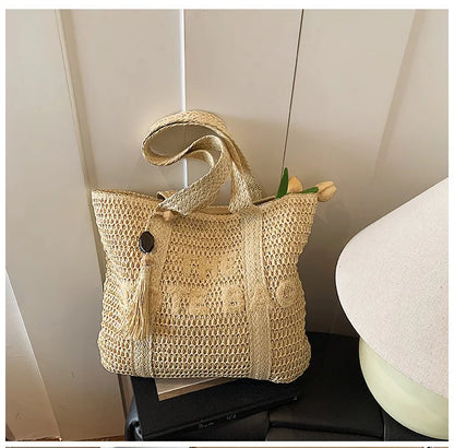 French Style Large Capacity Woven Straw Tote Bag For Women - Smarsty