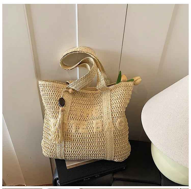 French Style Large Capacity Woven Straw Tote Bag For Women - Smarsty