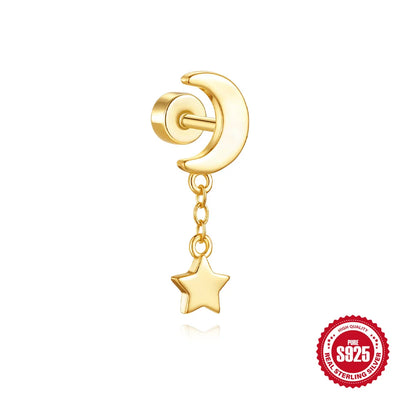 925 Silver Star Moon Zircon Stud Earrings Hypoallergenic - Smarsty