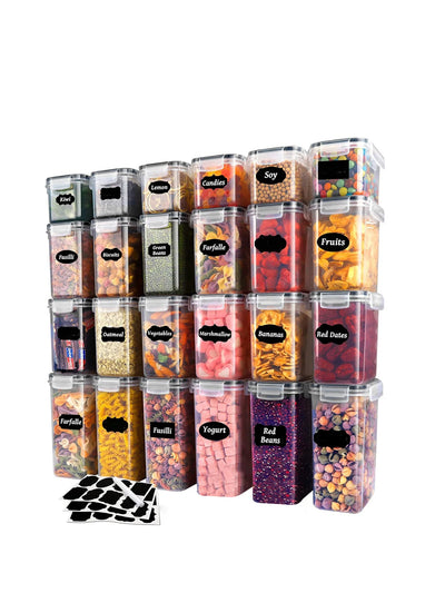 24pcs，Sealed food storage containers with LIDS - lunch boxes ideal for organizing and storing grains, rice, pasta, tea, nuts - Smarsty