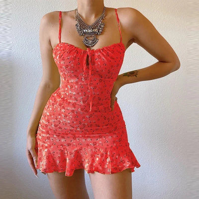 Women's Sexy Casual Home Small Floral Camisole Dress Summer Comfortable Skirt - Smarsty