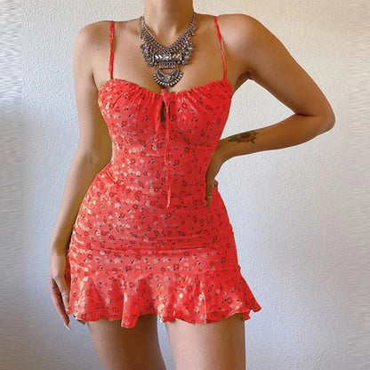 Women's Sexy Casual Home Small Floral Camisole Dress Summer Comfortable Skirt - Smarsty