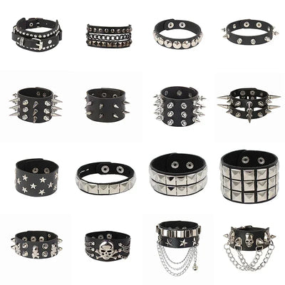Adjustable PU Leather Studded Punk Bracelet for Men Women - Smarsty