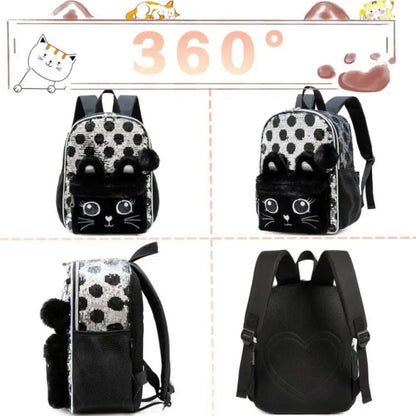 Girls Sequined Kindergarten Backpack With Zipper Closure - Smarsty