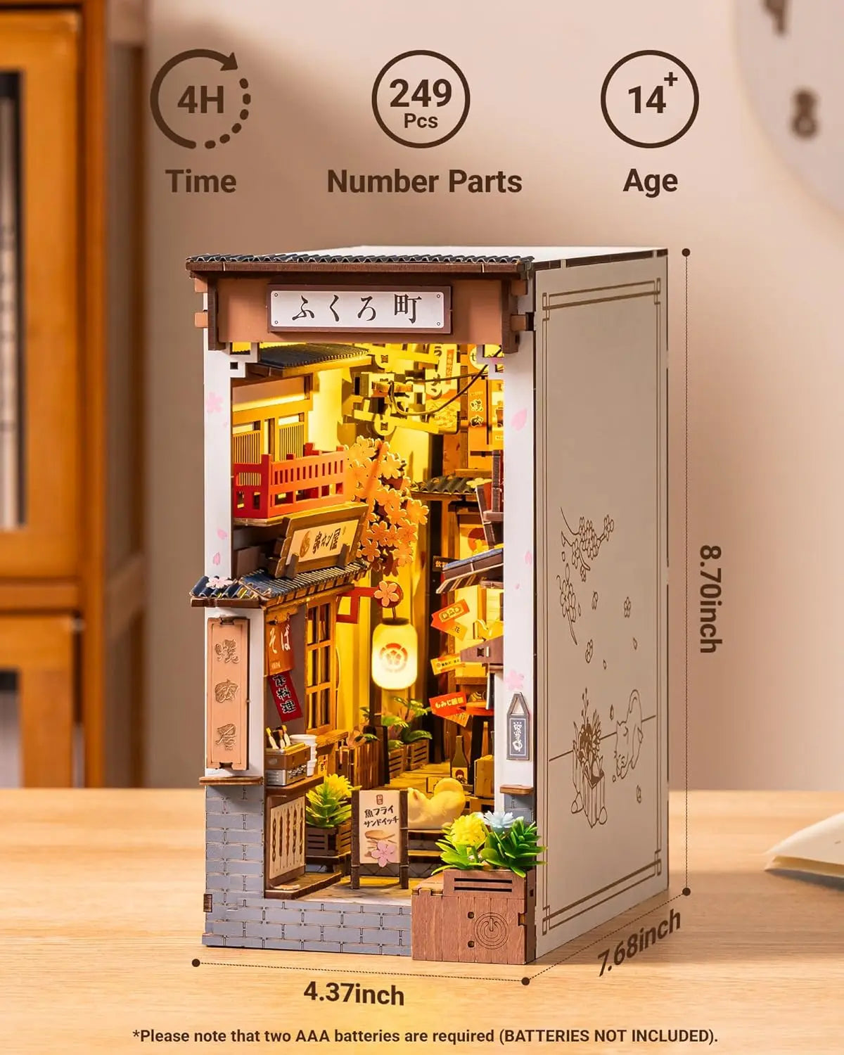 Robotime Sakura Wine Alley DIY Booknook with Lights DIY Miniature Dolls House Kit 3D Wooden Puzzle Bookend Bookshelf Decor Gift by Smarsty