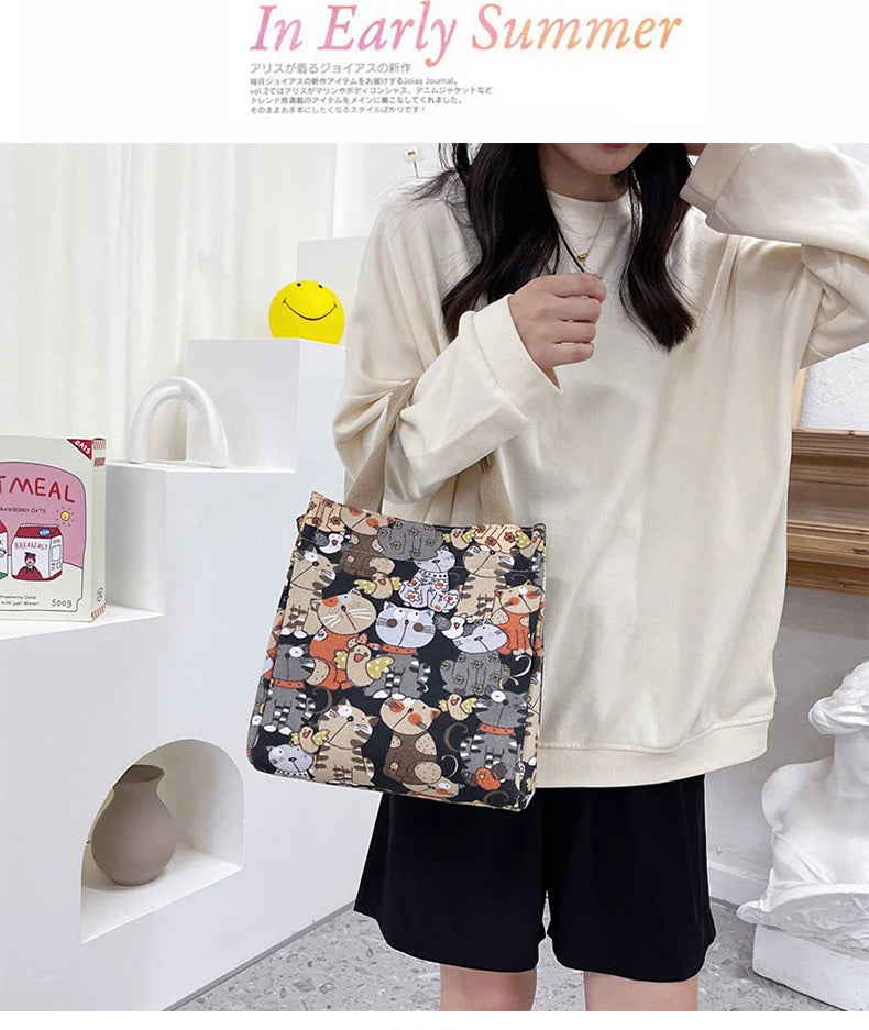 Chic Cat Pattern Top Handle Bag For Women Everyday Use - Smarsty