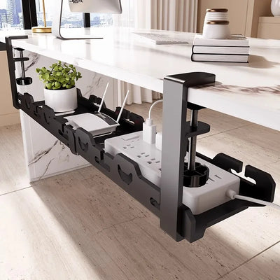 Telescopic Under Table Storage Rack Metal Cable Management Tray Home Office Desk Wire Organizer No Punching Storage Accessories by Smarsty