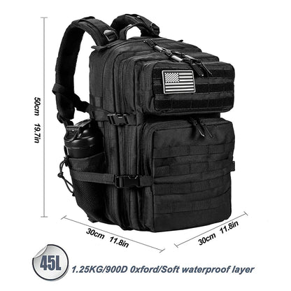 LHI 45L/35L/25L Tactical Backpack for Men and Women Waterproof Athlete Gym Outdoor Bag Travel Hiking Rucksack with Bottle Holder - Smarsty