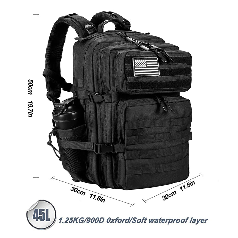 LHI 45L/35L/25L Tactical Backpack for Men and Women Waterproof Athlete Gym Outdoor Bag Travel Hiking Rucksack with Bottle Holder - Smarsty