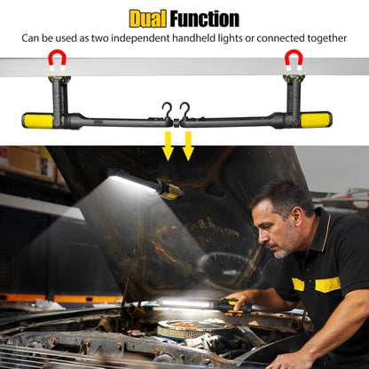 Dual Magnetic Work Lights 2 in 1, 2400LM Rechargeable Underhood Light,360° Rotation with Hooks for Car Repair, Garage, Emergency