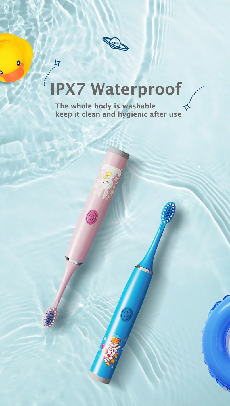 Child's Rechargeable Sonic Electric Toothbrush With Replacement Heads - Smarsty
