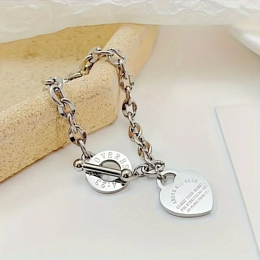 Stainless Steel Couple Bracelet With Heart Pendant - Smarsty