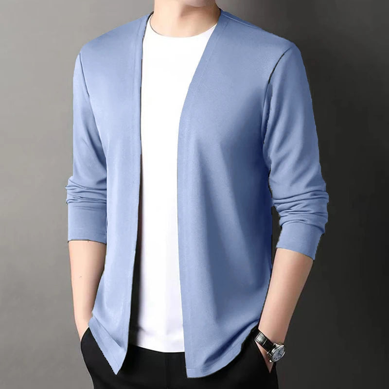 New Slim Fit Cardigan for Men, Thin Spring and Autumn Outerwear, Long Sleeve Casual Trendy Versatile Pure Color Slim Fit Autumn - Smarsty