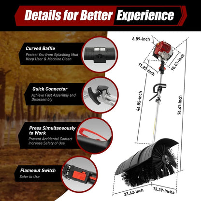 52CC 2 Stroke Gas Handheld Sweeper Broom, 1700W 2.3HP Gas Powered Artificial Lawn Sweeper, Outdoor Hand Held Gas Power Broom