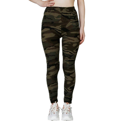 Camouflage Gray Green Tight Casual High Stretch Women's Leggings, Sporty And Sexy Fitness Retro Nine Point Pencil Pants - Smarsty