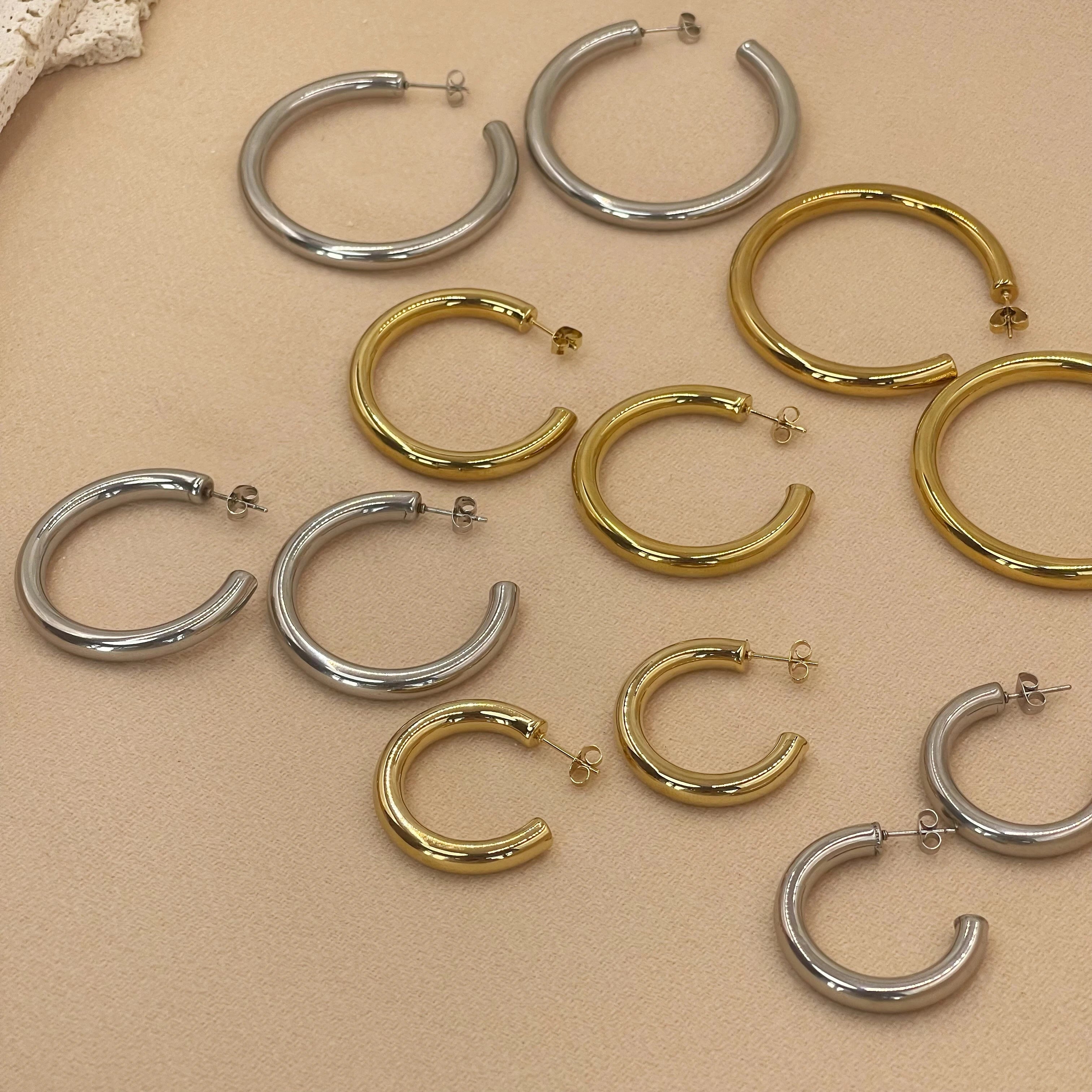 Trendy Gold Hoop Earrings for Women Classic Stainless Steel Design - Smarsty