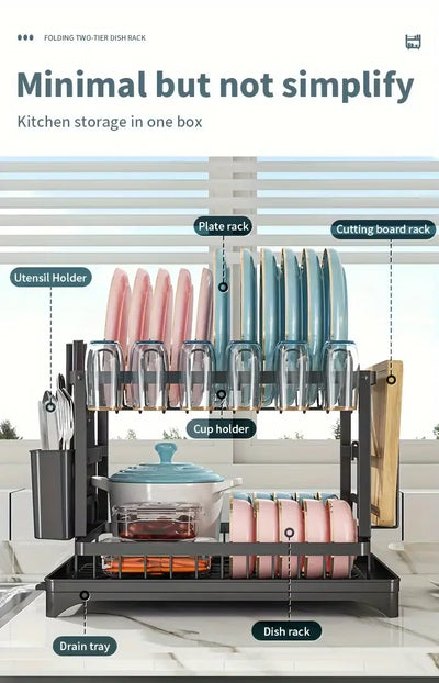 Dish Drying Rack, 2 Tier Large Dish Drying Rack for Kitchen Counter with Drainboard Stainless Steel Dish Drainer for Dish&Cup by Smarsty
