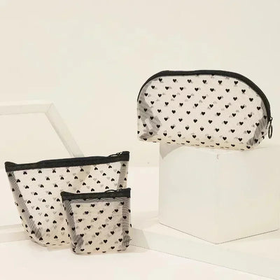 Heart Shaped Nylon Mesh Cosmetic Bag Zipper Organizer - Smarsty