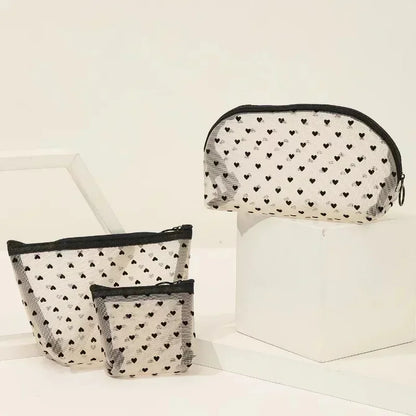 Heart Shaped Nylon Mesh Cosmetic Bag Zipper Organizer - Smarsty