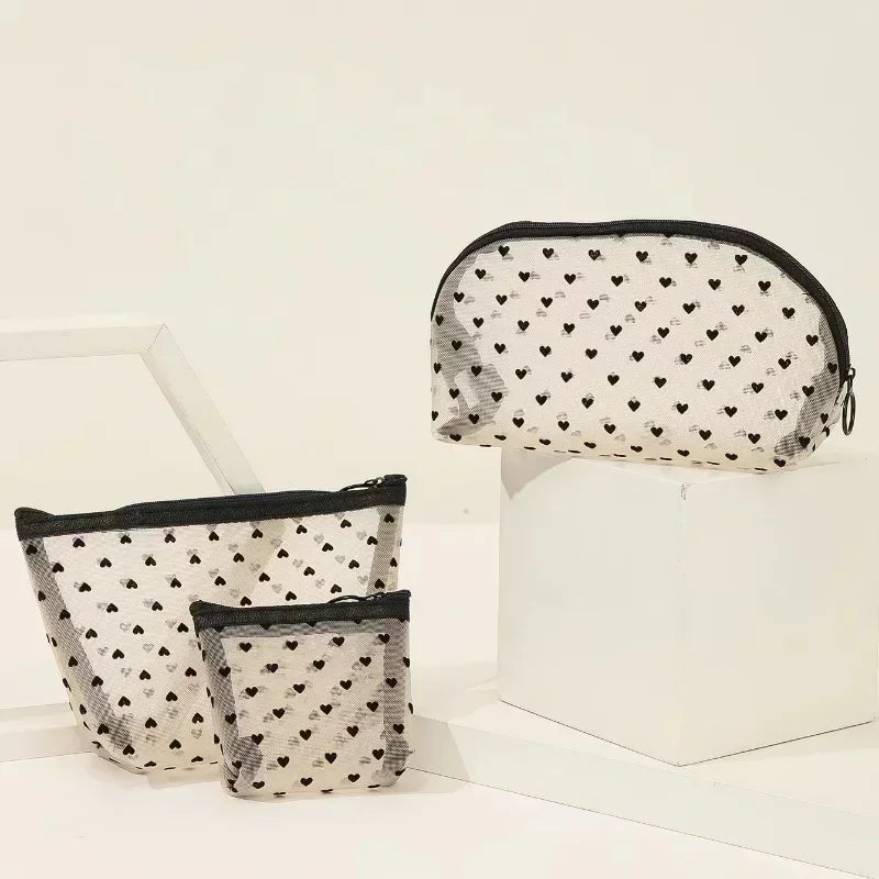 Heart Shaped Nylon Mesh Cosmetic Bag Zipper Organizer - Smarsty
