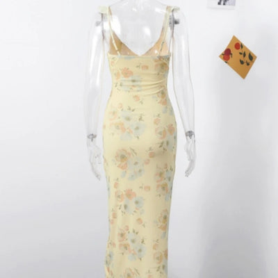Summer Flower Printed Women's Sexy Low-cut Dress Sleeveless Backless Slim Sling Dresses 2025 Beach Vacation Lady Vestidos - Smarsty