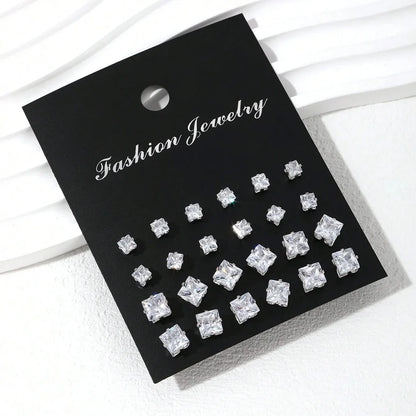 12 Pairs Zirconia Stud Earrings Gift Set Luxurious Shiny - Smarsty
