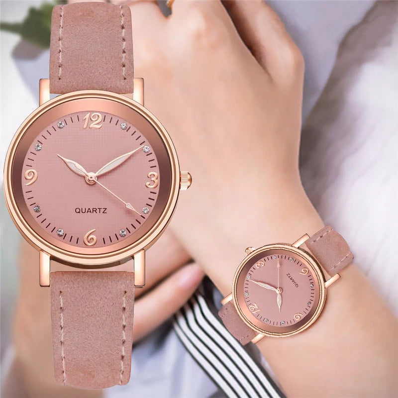 Fashion Arabic Dial Women's Quartz Watch with Leather Band - Smarsty