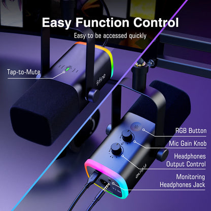 FIFINE Dynamic XLR Microphone Kit with RGB Control - Smarsty